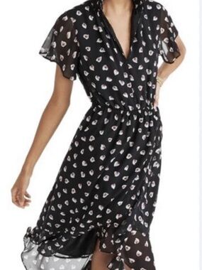 Madewell Amaryllis Chiffon Midi High Low Dress Lily Pad Hearts Flutter Sleeves